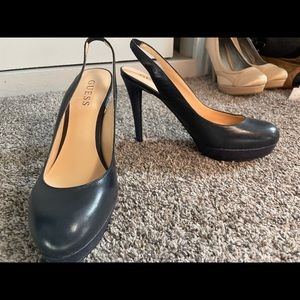 Guess slingback navy and snakeskin heels, size 8